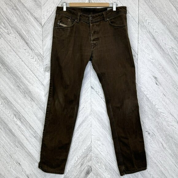Diesel Jeans Mens Size 34x32 Darron Regular Slim Tapered Brown Denim Button Fly